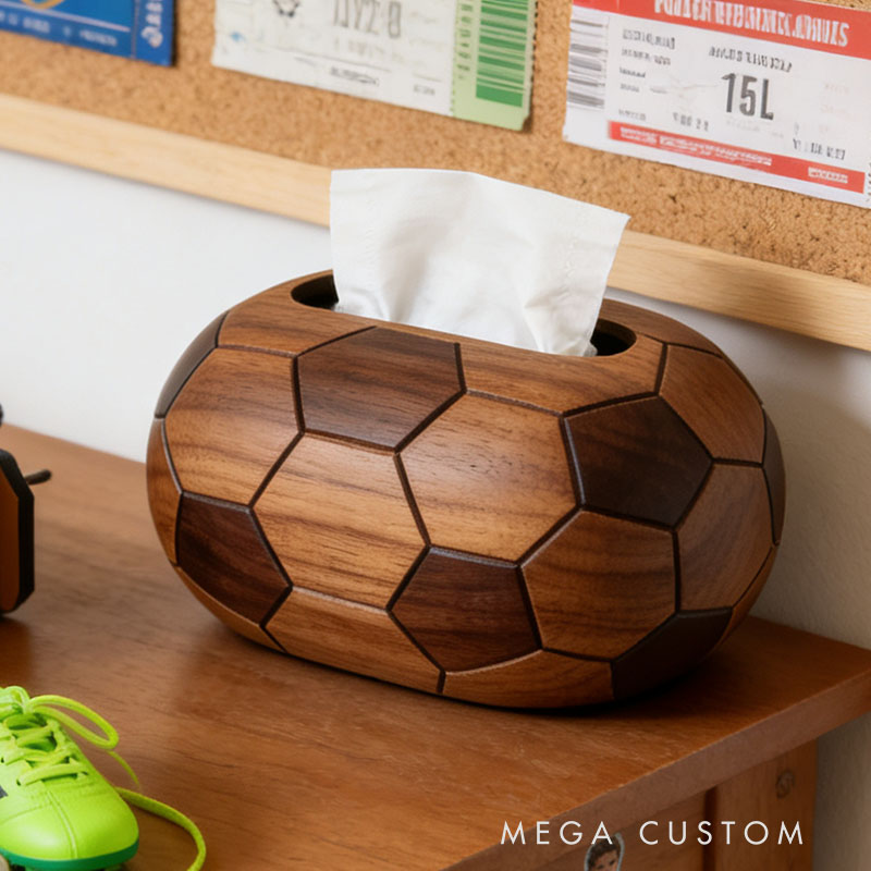 Handmade Wooden Soccer Tissue Box Funny Cartoon Decor