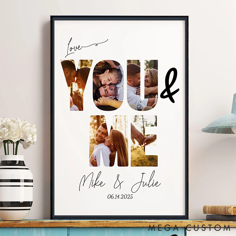 Personalized Couple You And Me Poster Custom Photo Names Anniversary Wall Art Valentine's Gift for Him Her Unique Keepsake Gift for Husband Wife