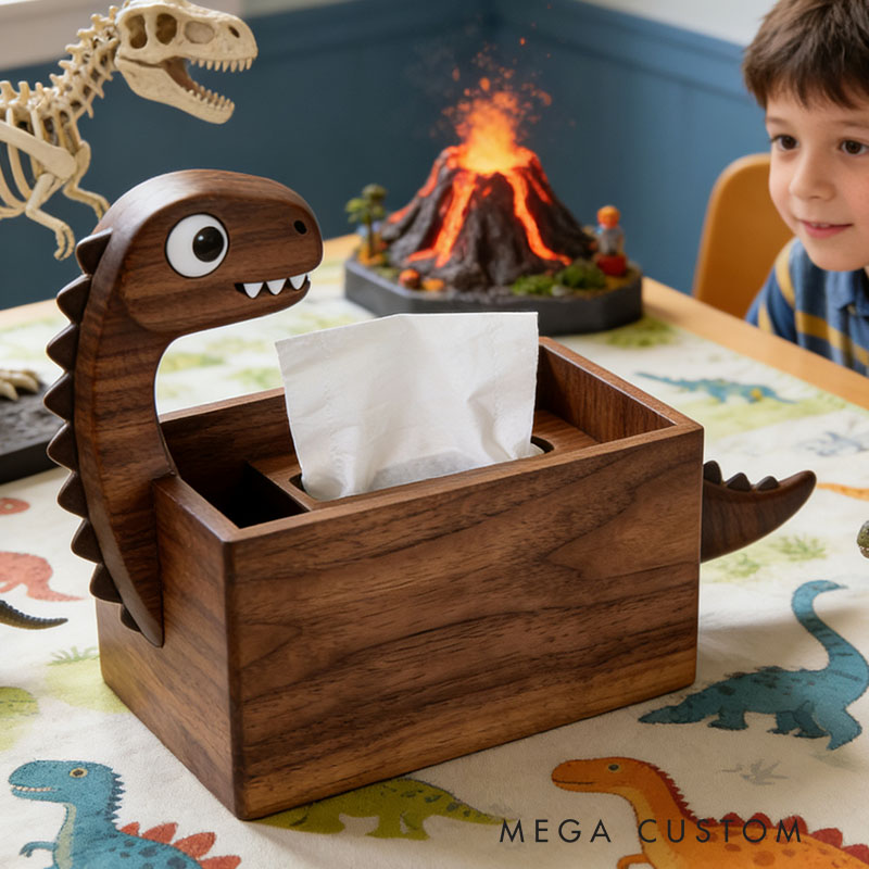 Handmade Wooden Dinosaur Tissue Box Funny Cartoon Decor