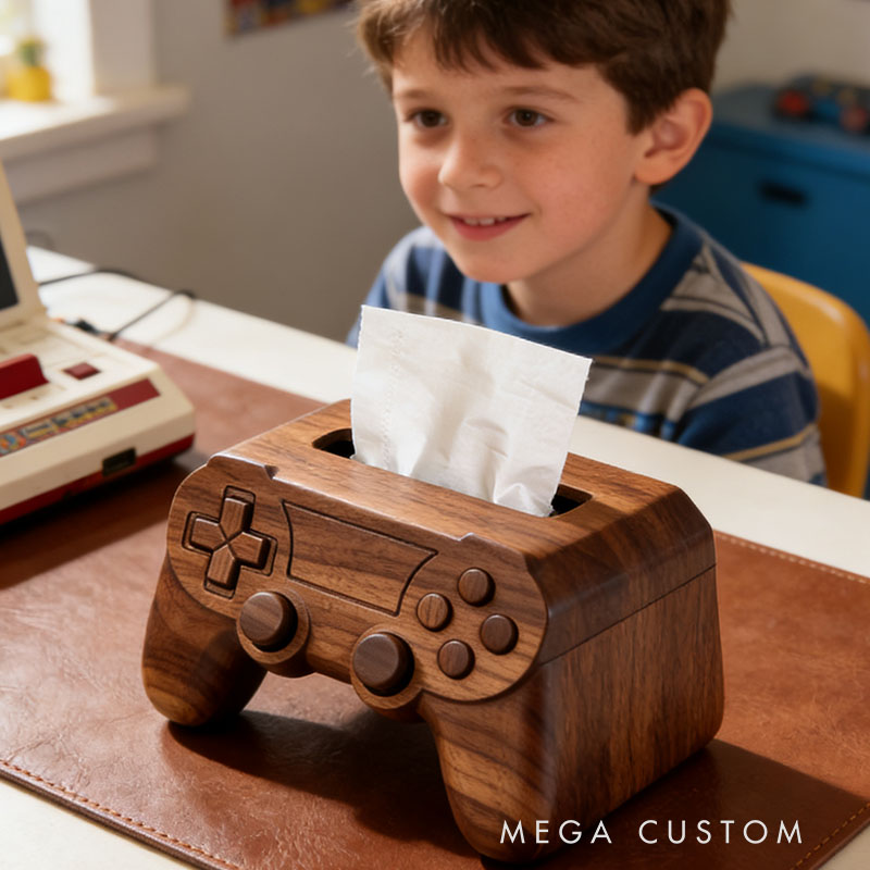 Handmade Wooden Gaming Controller Tissue Box Funny Cartoon Decor