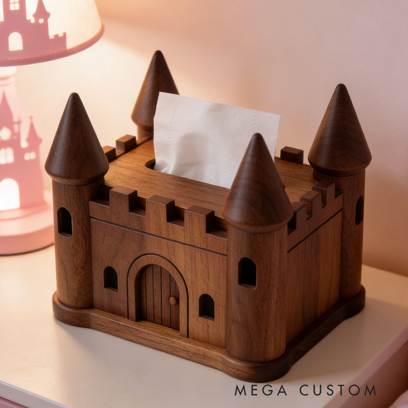 Handmade Wooden Castle Tissue Box Funny Cartoon Decor