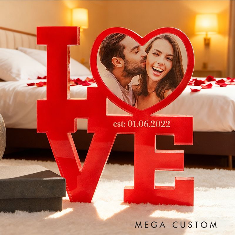 Personalized LOVE Photo Decor - Custom Heart Photo Frame with Established Date, Valentine’s/Anniversary Gift