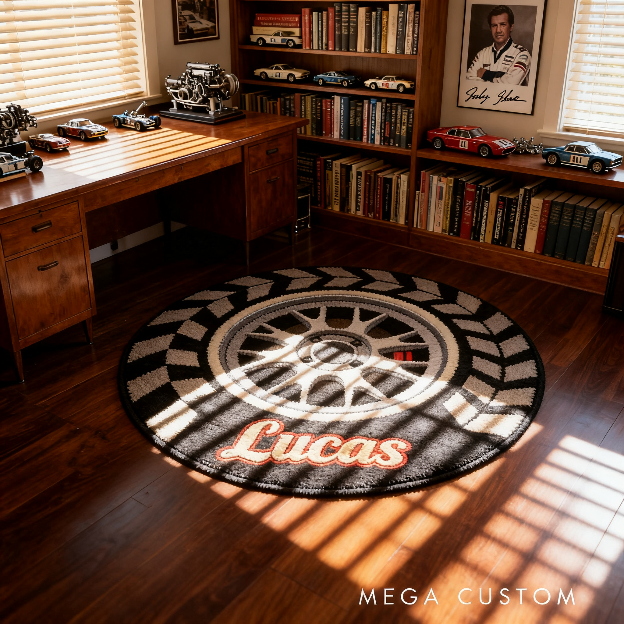 Personalized Racing Wheel Rug Custom Name Tire Design Gift for Racing Lovers