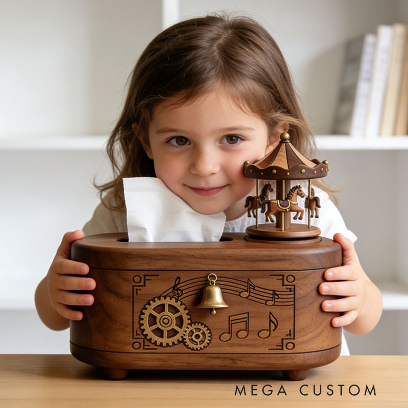 Handmade Wooden Music Box Tissue Box Funny Cartoon Decor