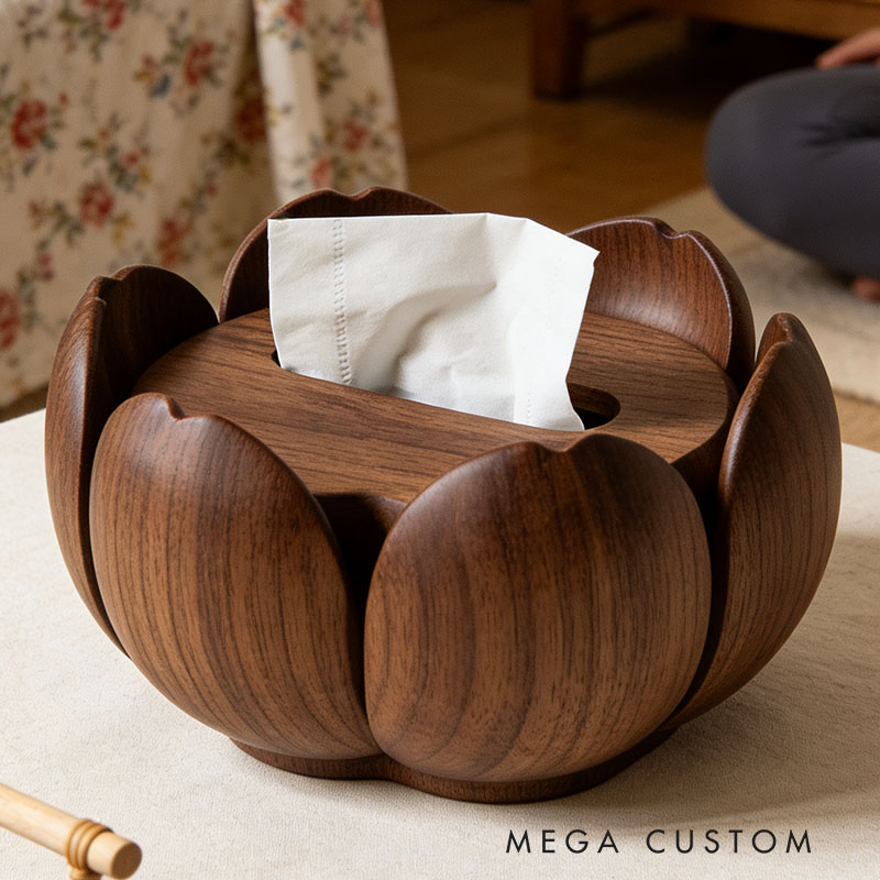 Handmade Wooden Lotus Tissue Box Funny Cartoon Decor