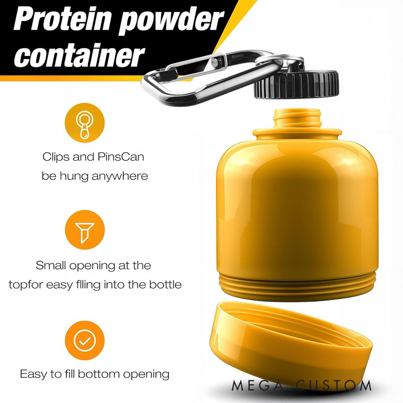 Personalized Gym Mini Protein Powder Bottle Pattern Custom Gym Keychain 200ml Protein Funnel Container with Carabiner Medicine Powder Carrying Pill Container for Gym Lovers