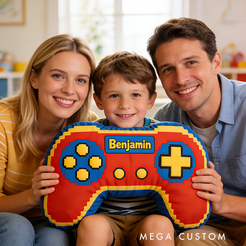 Personalized Red Cartoon Game Controller Shaped Pillow for Game Lovers Plush Pillow Christmas Birthday Party Gift for Kids