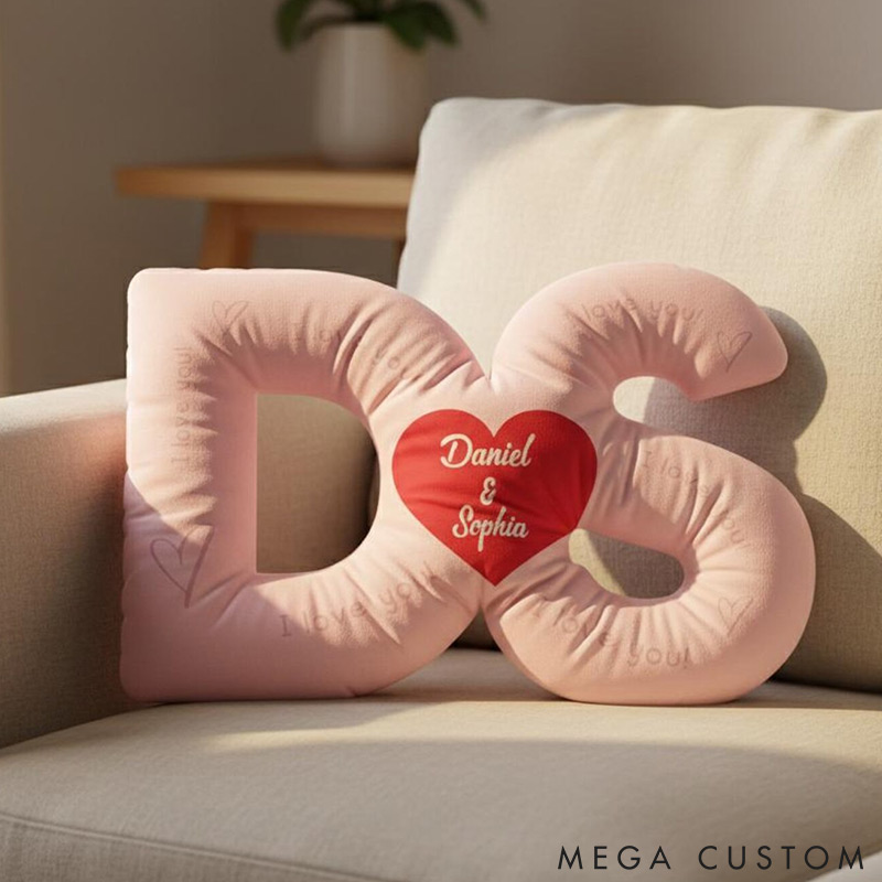 Personalized Couple Custom Initial Heart Throw Pillow Custom Names Couple Home Pillow Romantic Valentine's Day Gift for Girlfriend for Wife