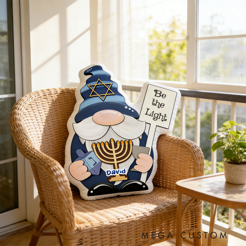 Personalized Hanukkah Gnome be the Light Pillow with Custom Name Religious Home Decor Happy Hanukkah Gift for Jewish Family