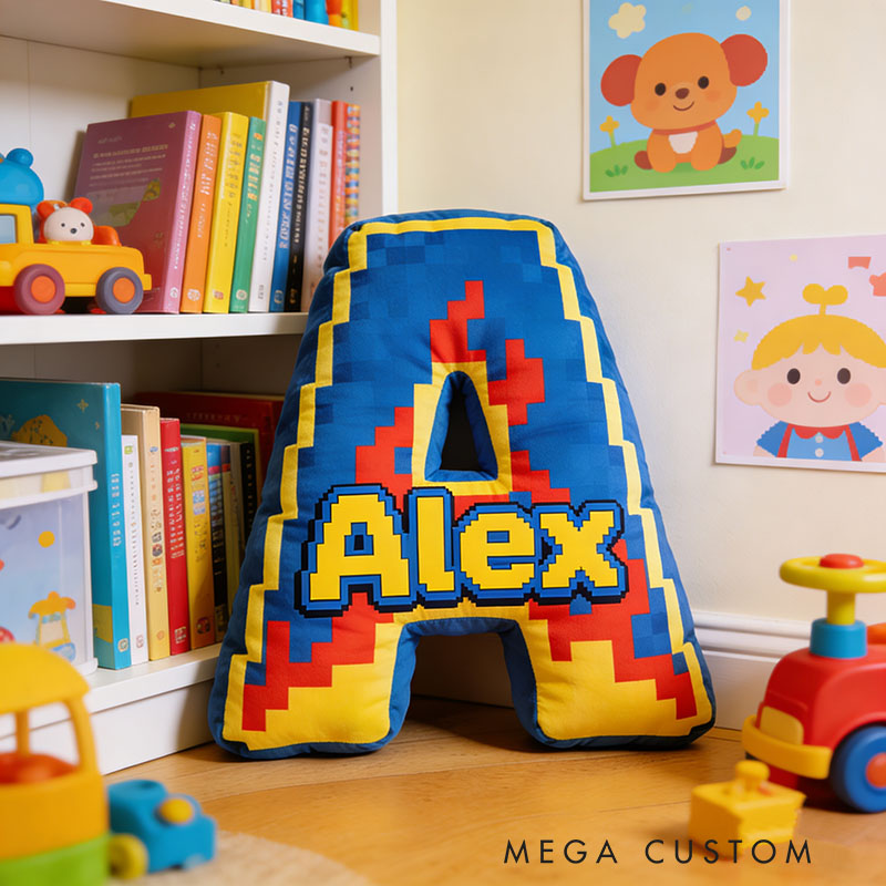 Personalized Game Flame Letter Pillow for Game Lovers Plush Pillow Christmas Birthday Party Gift for Kids