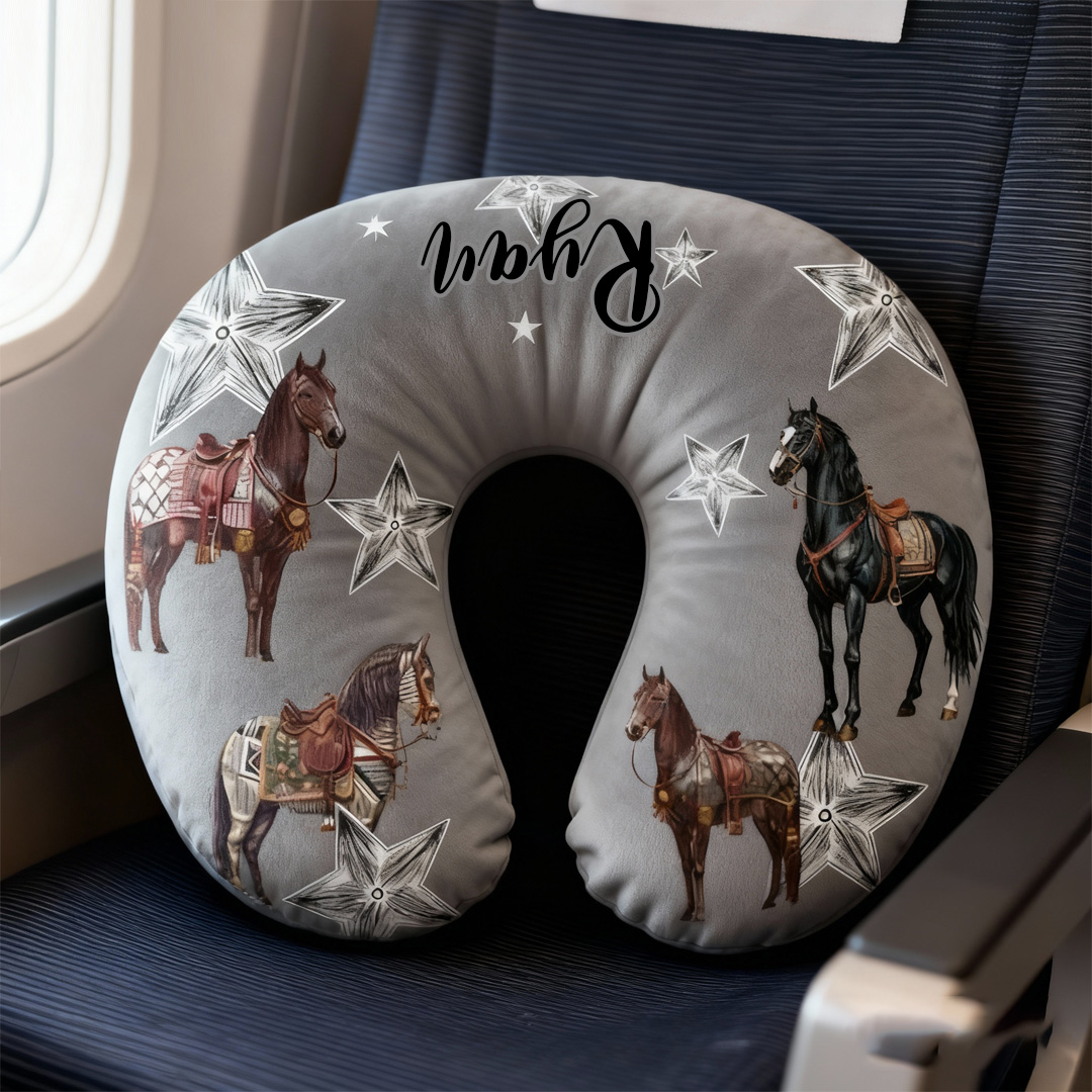 Personalized Couple Riding Horse Travel U-Shaped Pillow for Couple Valentain Pillow Gift for Riding Lovers Equestrian Lovers