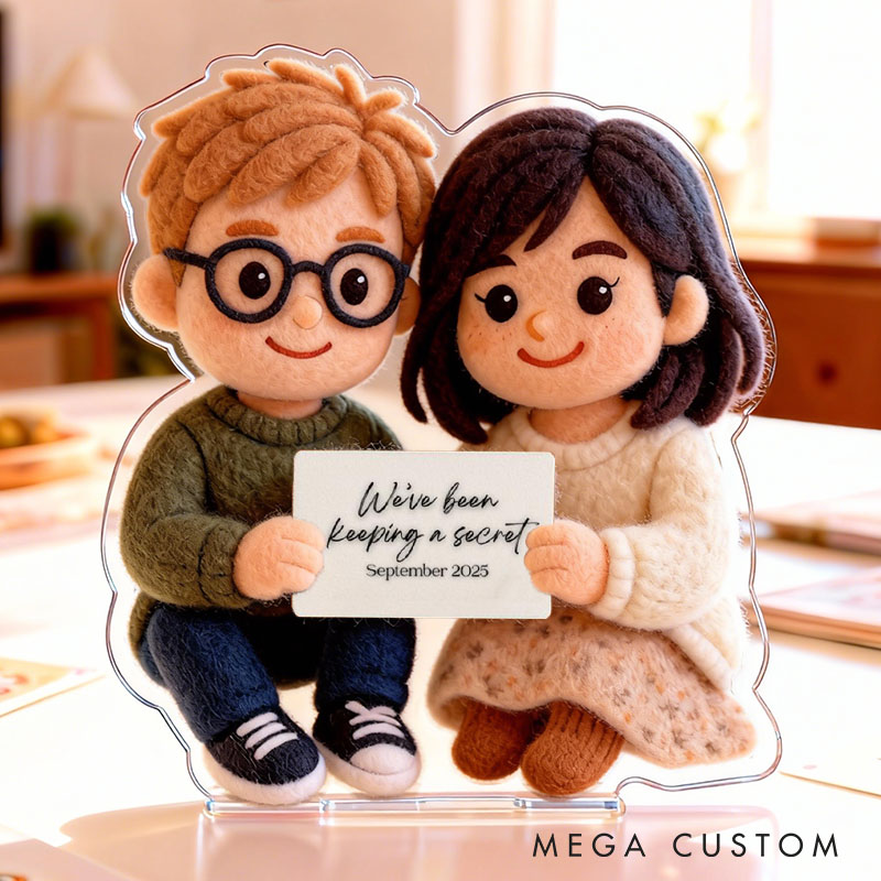 Personalized Couple Photo Portrait Faux Felt Figure Pregnancy Announcement Acrylic Plaque Baby Reveal Graphic 3D Print Plaque Baby Ultrasound Photo