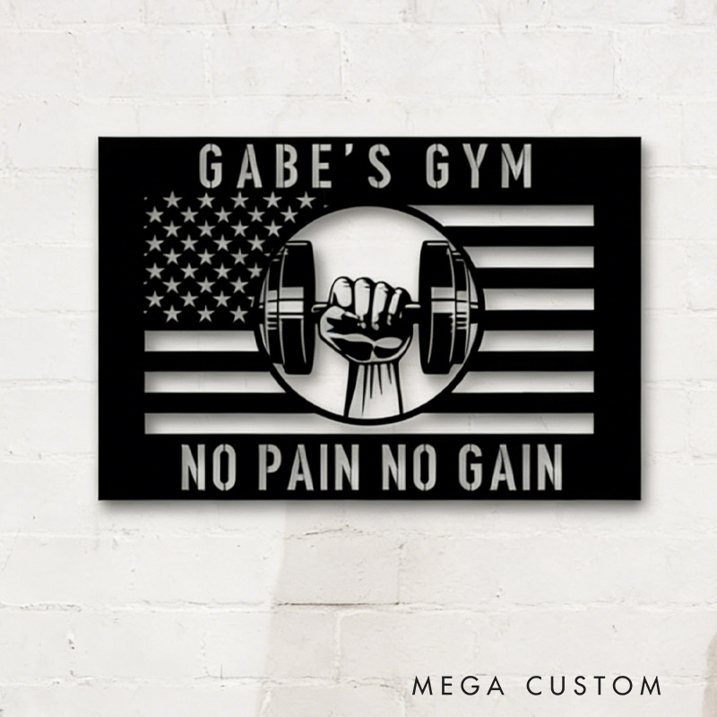Personalized Metal American Flag Gym Sign Powerlifting Sport Metal Wall Art Gym Name Signs Cross Fit Sign Fitness Home Decor Father Day Gift for Gym Lovers