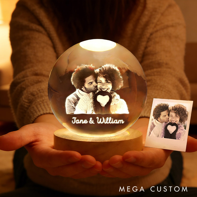 Personalized Couple 3D Crystal Photo Portrait LED Round Night Light Engraved Crystal Photo With Light Anniversary Valentine's Day Gift for Him Her