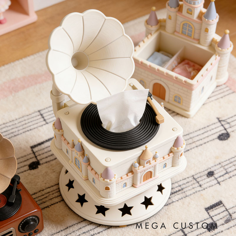 Castle Music Box Tissue Box Cover 3D Printed Room Decor Cute Tissue Box Cover for Desk Room Kitchen or Bathroom