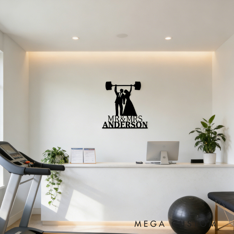Personalized Gym Couple Metal Wall Art Custom Names Romantic Couple Design Unique Home Decor for Gym Lovers