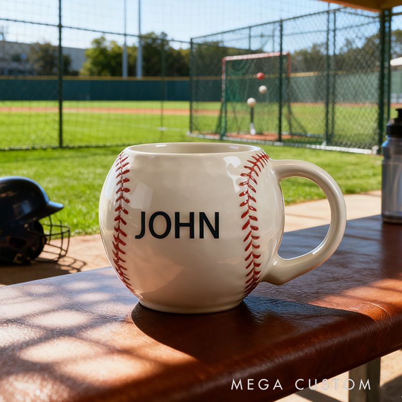 Personalized Baseball Shaped Ceramic Mug - Custom Name Sports Fan Gift for Baseball Lovers