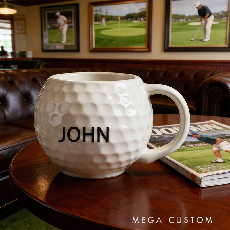 Personalized Golf Ball Shaped Ceramic Mug - Custom Name Gift for Golf Enthusiasts, 11oz Coffee Cup