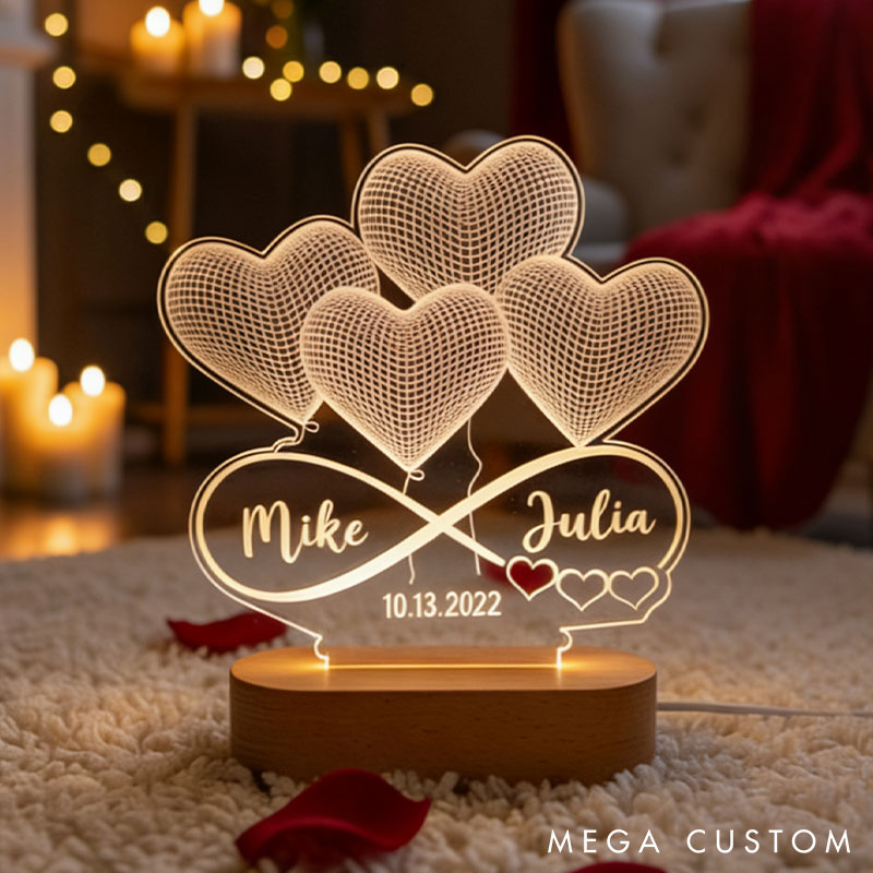 Personalized 3D Illusion LED Lamp Infinity Heart Night Light Custom Names Lamp Valentine's Day Gift for Couple Anniversary Gift for Him Her
