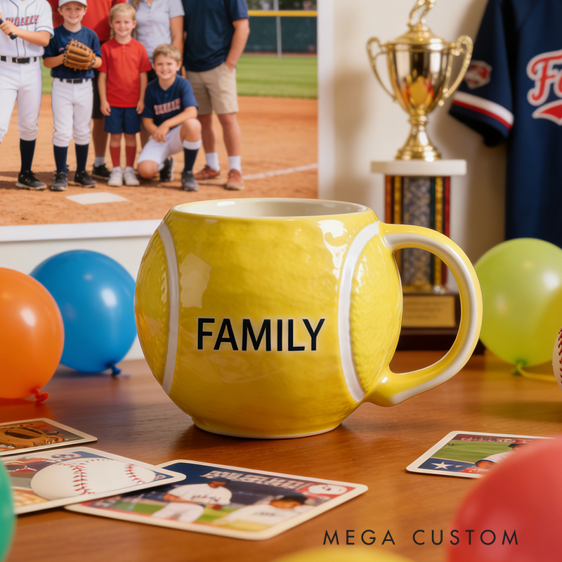 Personalized Softball Shaped Ceramic Mug - Custom Name Gift for Softball Players & Fans, 11oz Coffee Cup