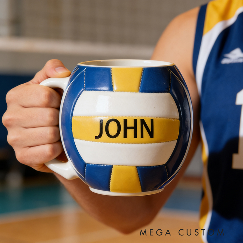 Personalized Custom Volleyball Shaped Ceramic Mug - Personalized Sports Fan Gift for Volleyball Lovers, 11oz Coffee Cup with Name
