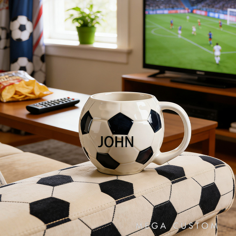 Personalized Soccer Ball Shaped Ceramic Mug - Custom Name Gift for Soccer Fans & Players, 11oz Coffee Cup