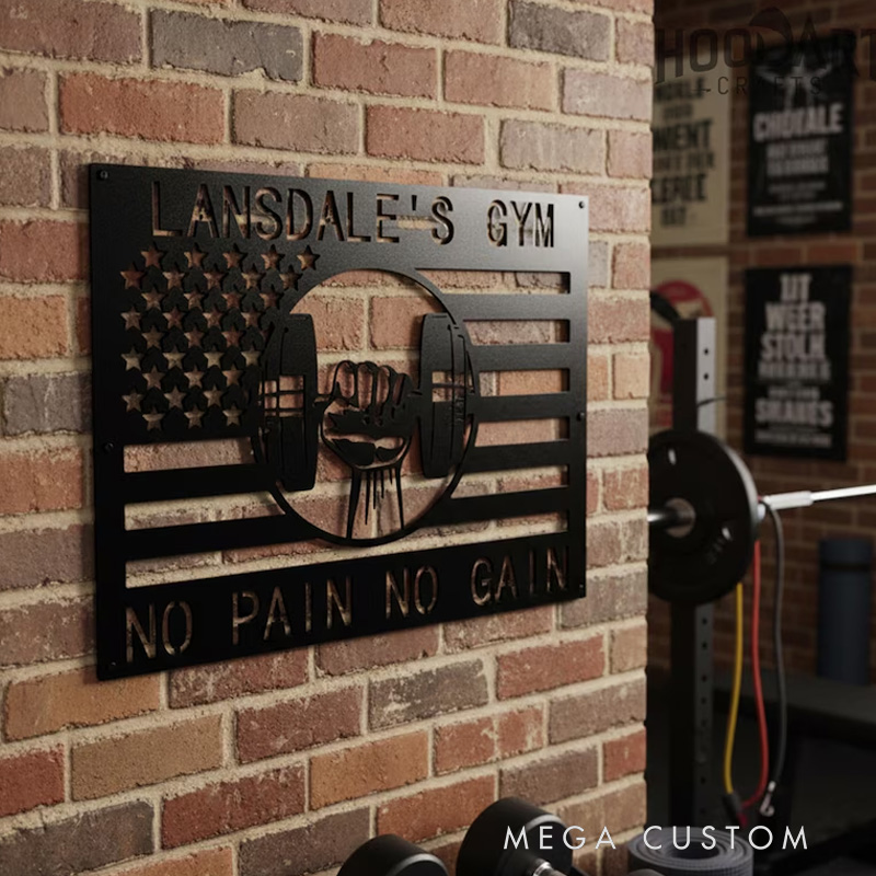 Personalized Metal American Flag Gym Sign Powerlifting Sport Metal Wall Art Gym Name Signs Cross Fit Sign Fitness Home Decor Father Day Gift for Gym Lovers