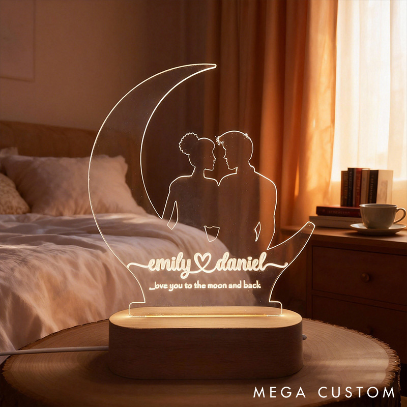 Personalized Couple Love You To The Moon And Back Night Light Custom Names Lamp Valentine's Day Gift for Couple Anniversary Gift for Him Her