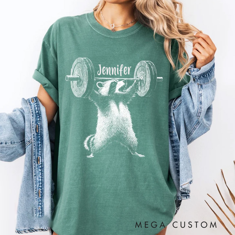 Personalized Gym Washed T-Shirts with Trash Panda Raccoon Oversized Comfort Colors Funny Deadlift Raccoon Meme Shirt  for Fitness Enthusiasts Bodybuilders and Gym Lovers
