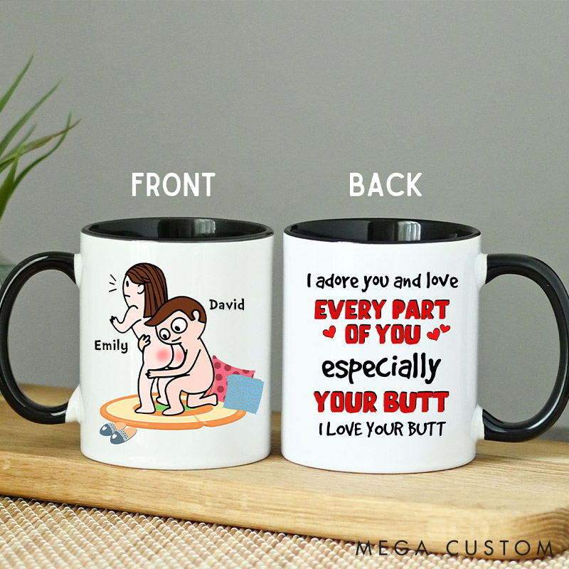 Personalized Couple Butt Mug Valentine Anniversary Gift for Wife Funny Coffee Mug for husband I Love Your Butt Humorous Couple Cup