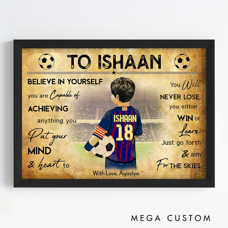 Personalized Soccer Player Boy Motivational Wall Artwith Custom Name and Quote  