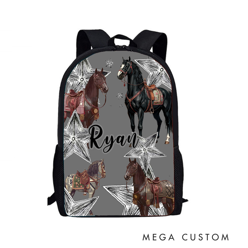 Personalized Custom Name for Kids Back to School Gift Floral Star Boy And Girl Riding Horse for Riding Lovers Equestrian Lovers