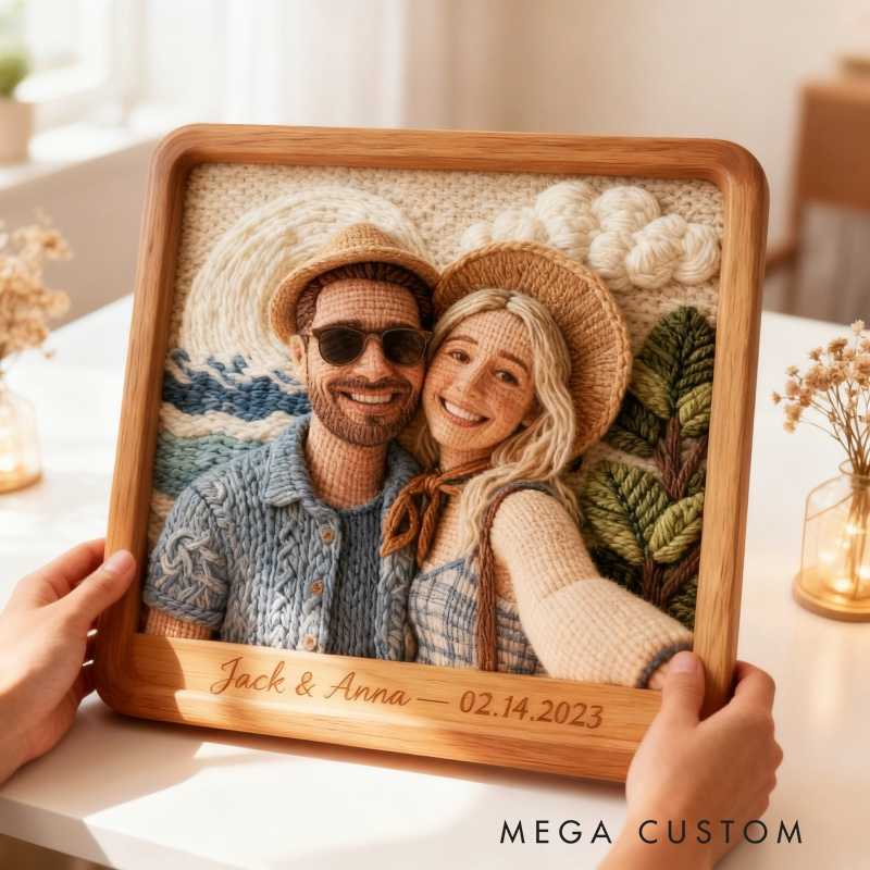 Personalized Custom 3D Knitted Photo Portrait Frame | Personalized Yarn Art Keepsake for Couples, Anniversary & Valentine’s Day Gifts