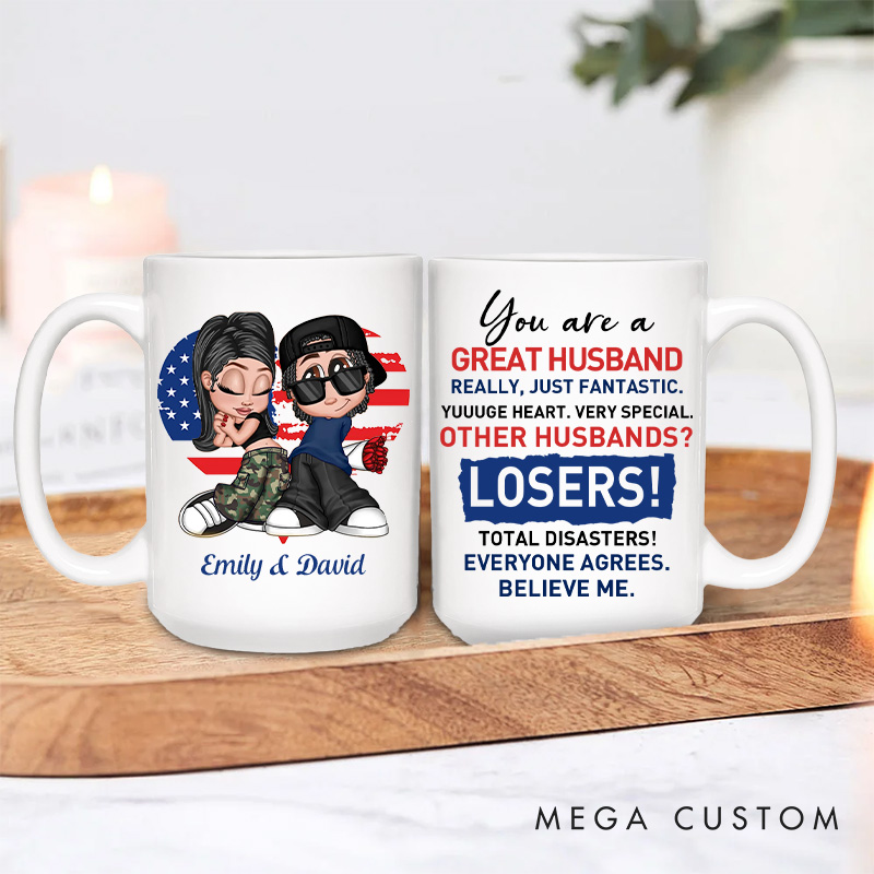 Personalized Great Husband Wife Mug Patriotic Couple Coffee Mug Valentine's Mug for Husband Wife Anniversary Gift for Him Her