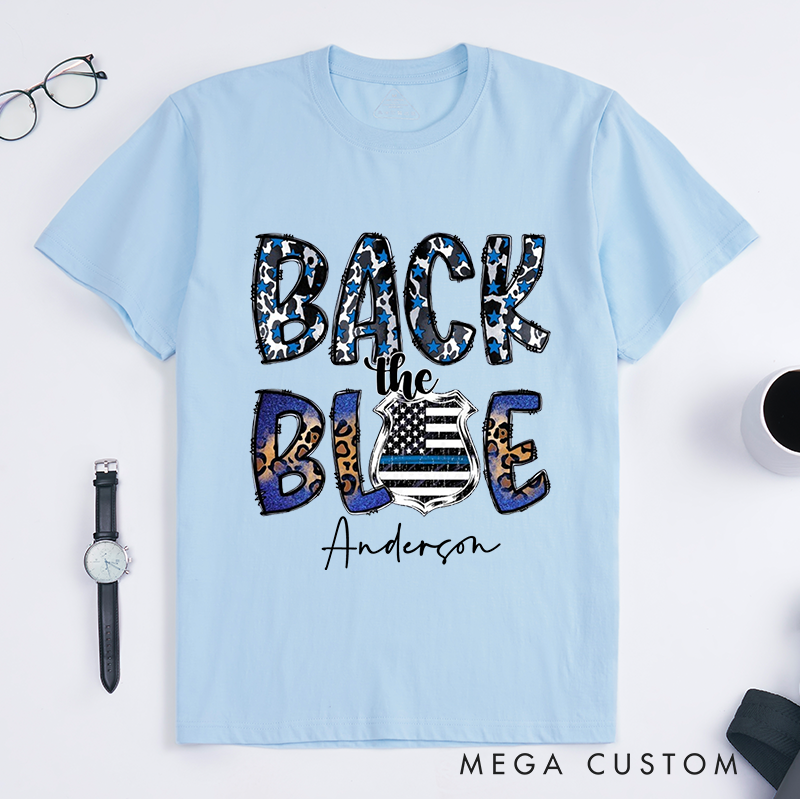 Personalized Police Leopard Print Back the Blue Design Gift for Police Officer T-Shirt