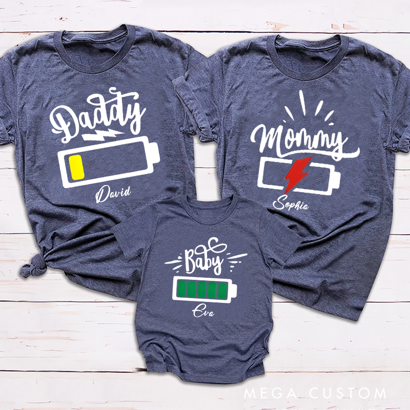 Personalized Low Battery and Charged Battery Tees Theme Family Matching Outfit