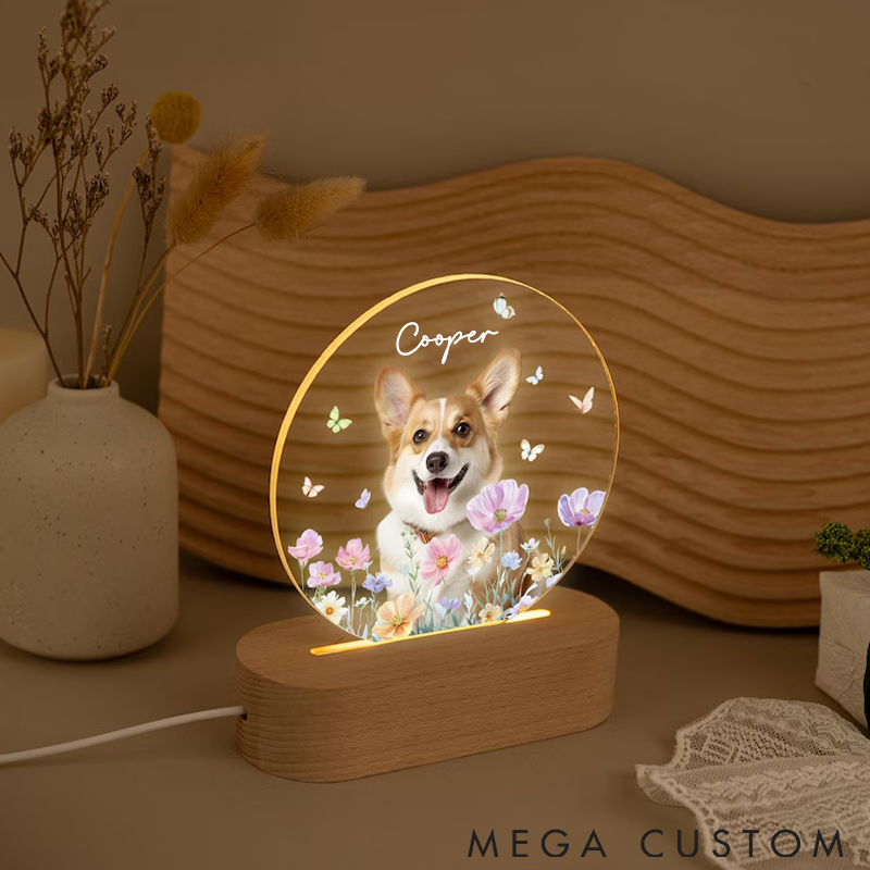 Personalized Dog Lover Pet Portrait Flower Night Light