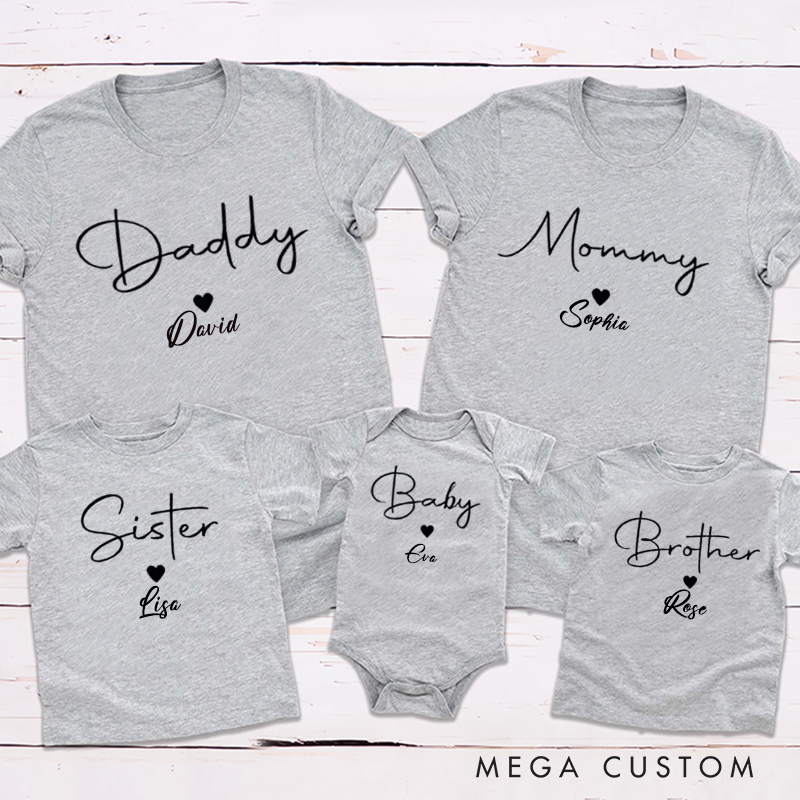 Personalized Daddy Mommy Sister Brother Baby Print  Family Matching Outfit Customize Family Names