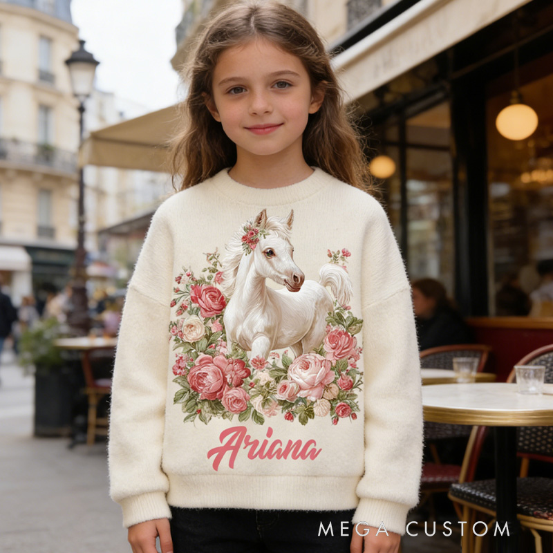 Personalized Riding Plaid Kids Ugly Sweatshirts Equestrian Horse Custom Name with French Countryside Gifts Family Sweater for Kids Riding Lovers Equestrian Lovers