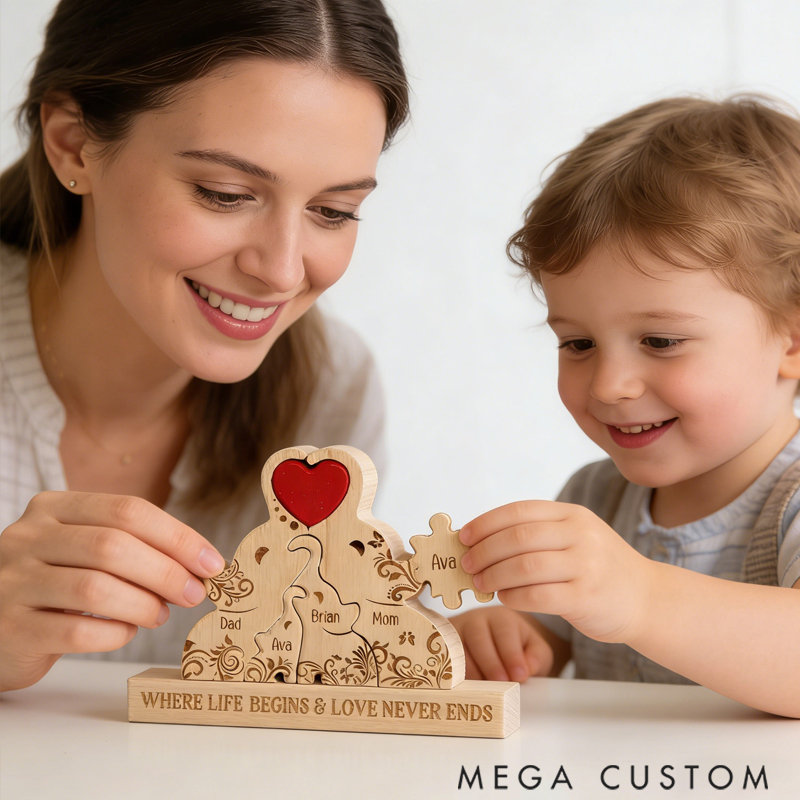 Personalized Wooden Mommy Elephant Family Puzzle Desk Decoration Keepsake Anniversary Gift for Family