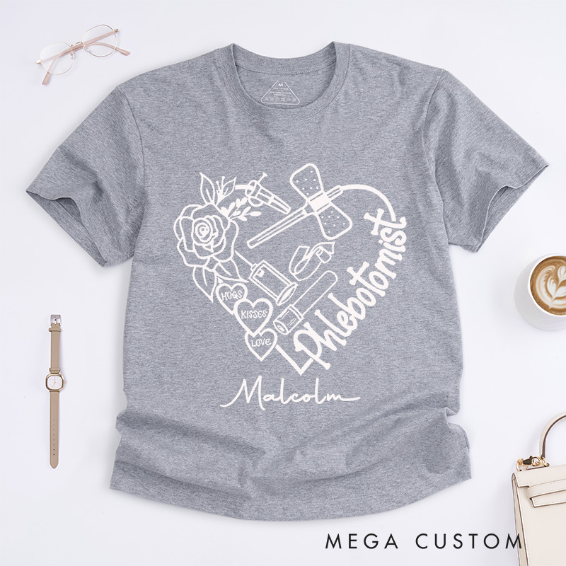 Personalized Nurse T-Shirts Phlebotomist Heart of Care Fashion Design T-Shirts