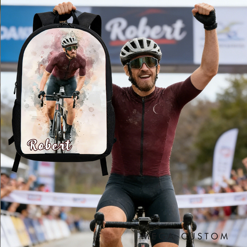 Personalized Photo Custom Name Backpack for Cyclist Gift Bicycle Men Riding Bike Lover for Riding Lovers