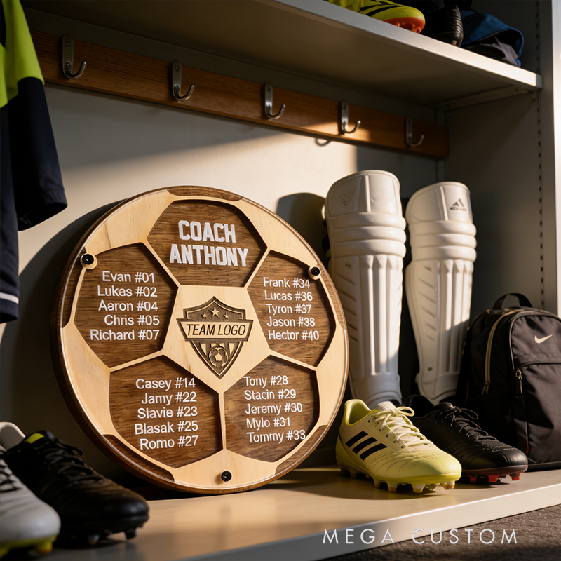 Personalized Wood Football Team Figurine Custom Player Name Team Logo Memorial Decor for Football Fan Gift