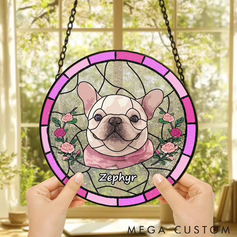 Personalized Pet Lover Custom Pet Portrait Flower Sun Catcher