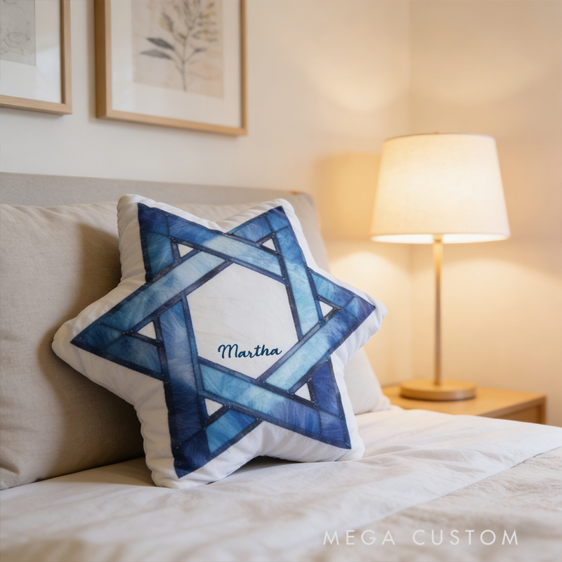 Personalized Star of David Pillow with Custom Name Cute Jewish Holiday Decoration Festive Home Decor Happy Hanukkah Gift Religious Gift
