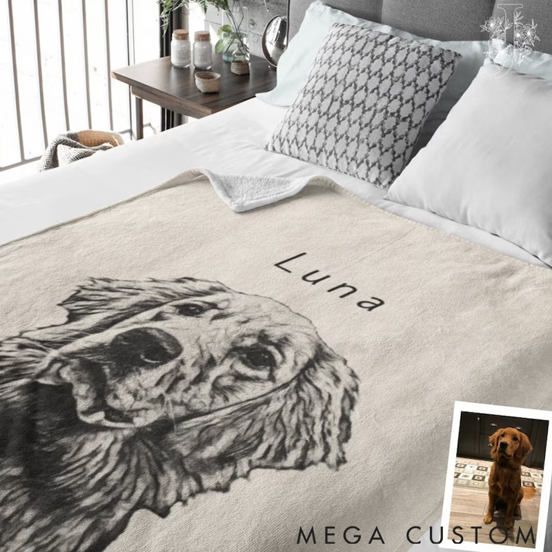 Personalized Pet Lover Custom Pet Pen Art Portrait Throw Blanket