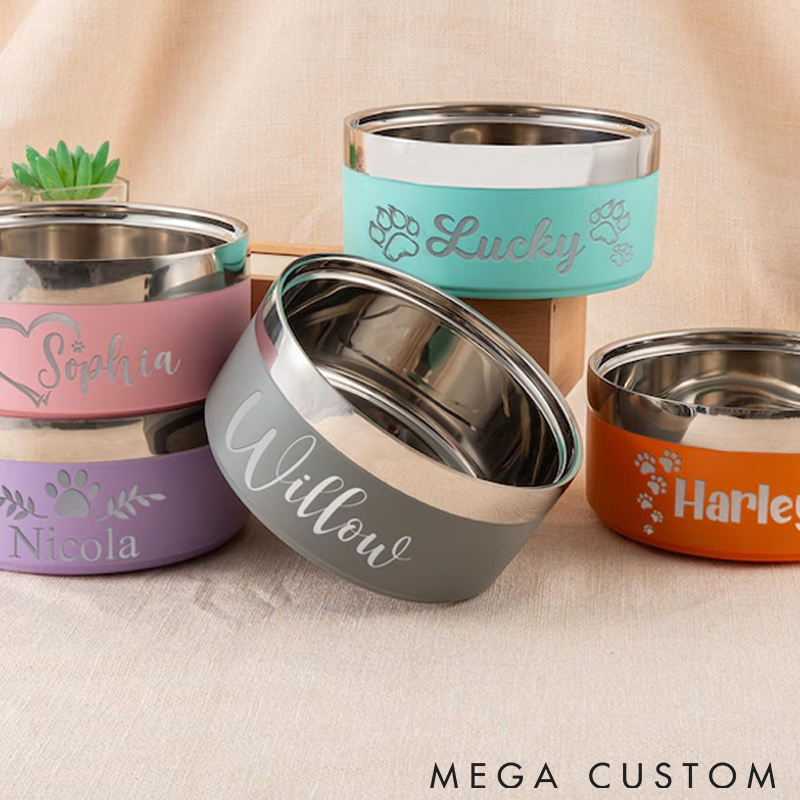 Personalized Pet Lover Custom Pet Bowl with Name Cute Paw Pet Bowl
