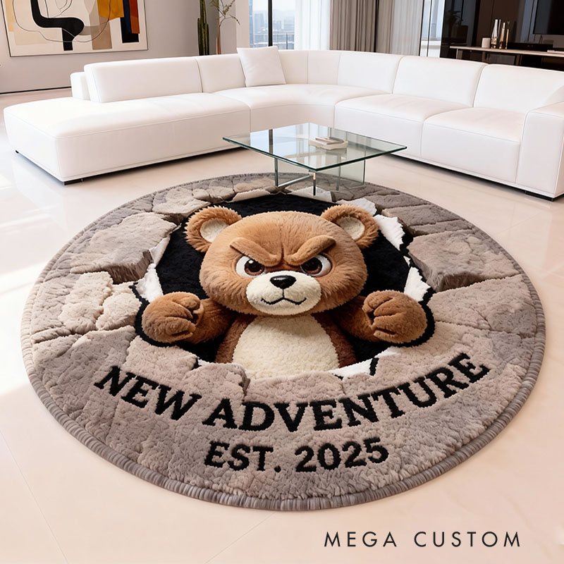 Personalized Round Angry Bear Rug Custom Soft Area Rug for Living Room Bedroom Unique Gift Housewarming Gift Home Decor