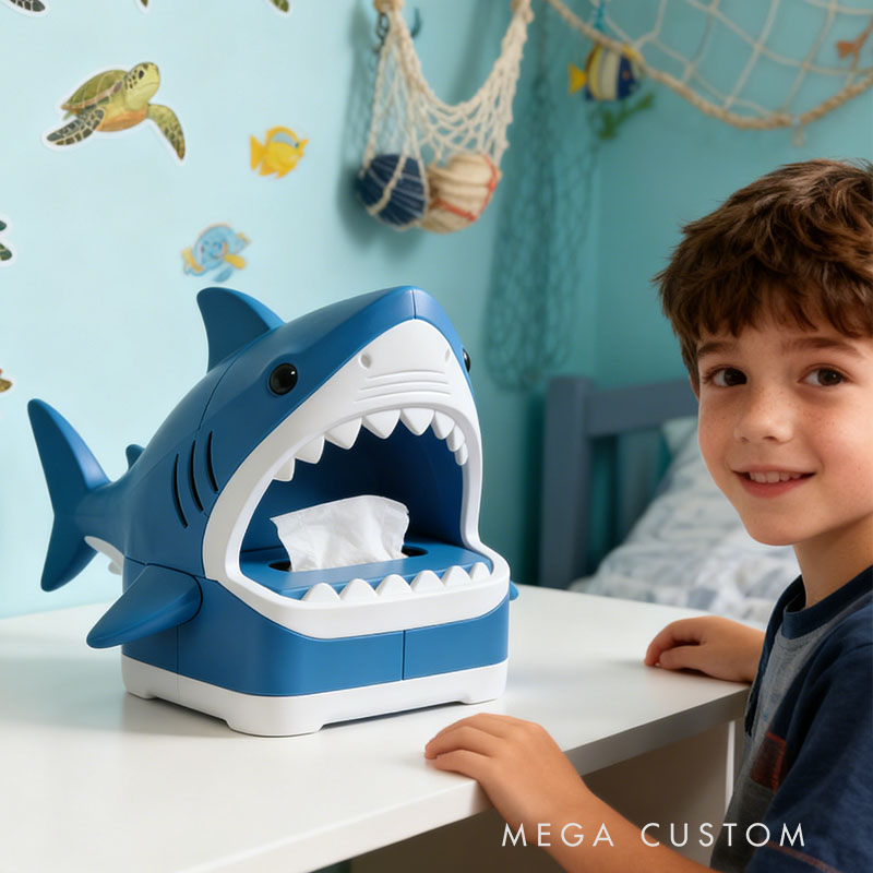 Shark Tissue Box Cover 3D Printed Room Decor Cute Tissue Box Cover for Desk Room Kitchen or Bathroom