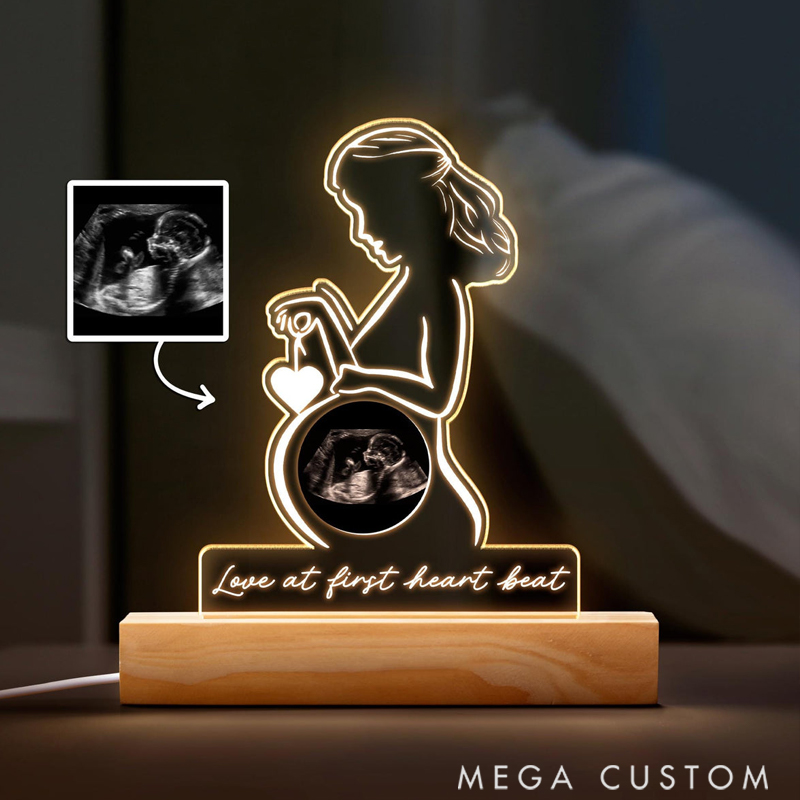 Personalized Ultrasound Photo Night Light Custom Pregnancy Keepsake Gift for Expecting Parents Baby Shower Gift for Mom